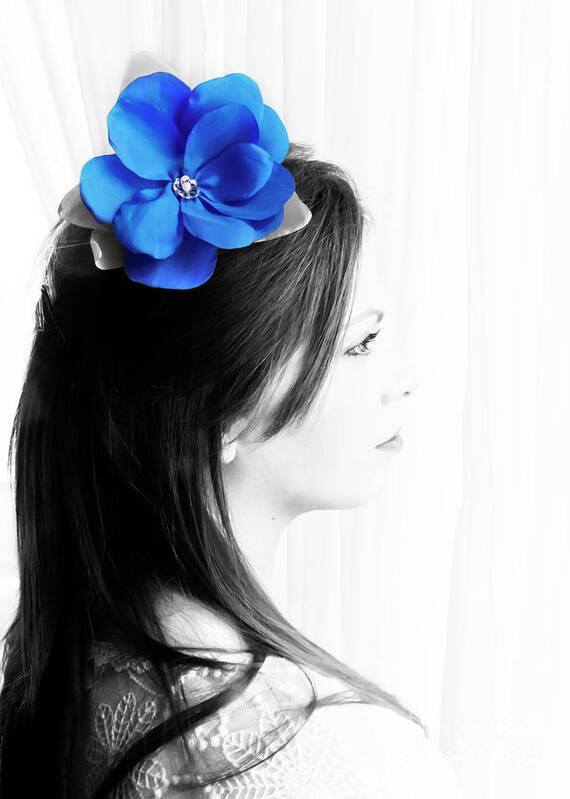 High Key Poster featuring the photograph Flower Girl Blue Selective Colour by Terri Waters