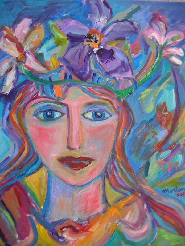 Face Poster featuring the painting Flower Princess by Marlene Robbins
