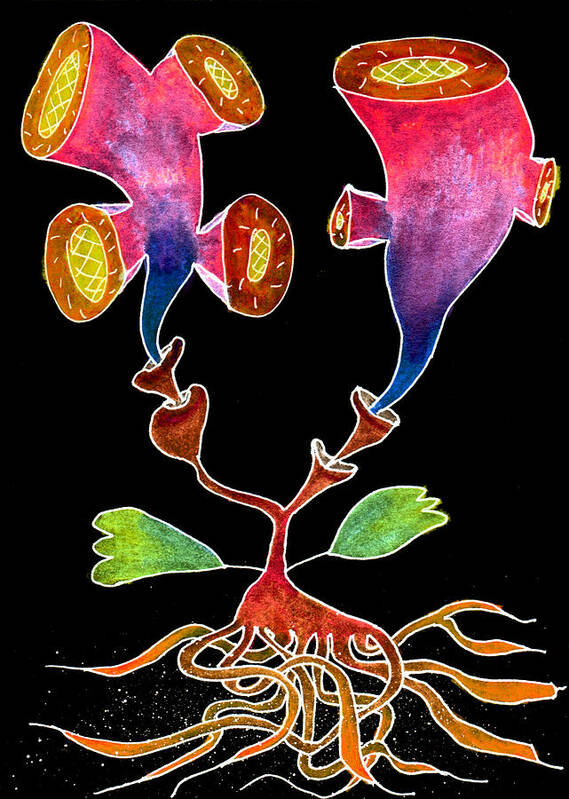 Plants Weird Manuscript Voynich Plant New Flowers Strange Mysterious Flower Rare Unknown Botanical Bizarre Hoax Species Leaves Mystery Medieval Roots Kyllo Botany Odd Fantasy Creepy Biological Wacky Scary Funny Freaky Exotic Weeds Succulent Strangest Red Green Black Orange Biology Ugly Toxic Resemble Ideas Herbal Floral Flora Dark Botanicals Bloom Unreal Unlike Trance Suspicious Stylized Striking Spooky Sketch Skeptic Resembling Impossible Imagined Idea Fantastical Dreamlike Dream Crazy Blooms Poster featuring the painting Flowers by R Kyllo
