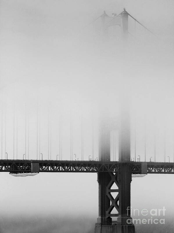 Black And White Poster featuring the photograph Fog at the Golden Gate Bridge 4 - Black and White by Wingsdomain Art and Photography
