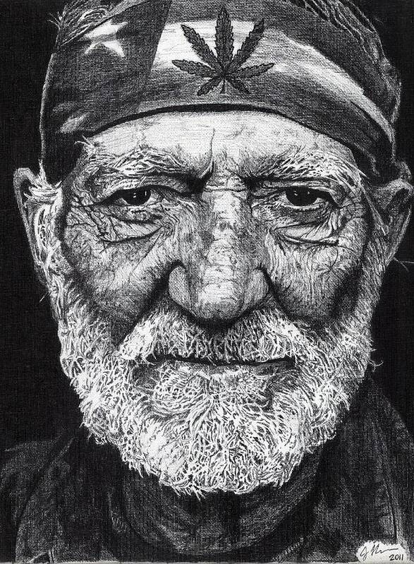 Willie Nelson Poster featuring the drawing Free Willie by Jeff Ridlen