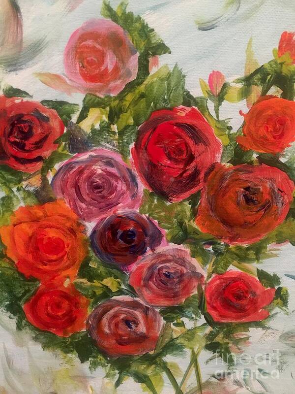 Roses Painting Poster featuring the painting Fresh cut Roses by Trilby Cole
