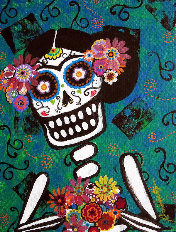 Dia Poster featuring the painting Frida Dia De Los Muertos by Pristine Cartera Turkus