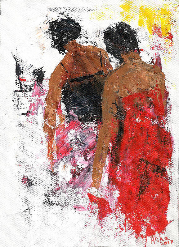 Two Women Poster featuring the painting Friends by Asha Sudhaker Shenoy