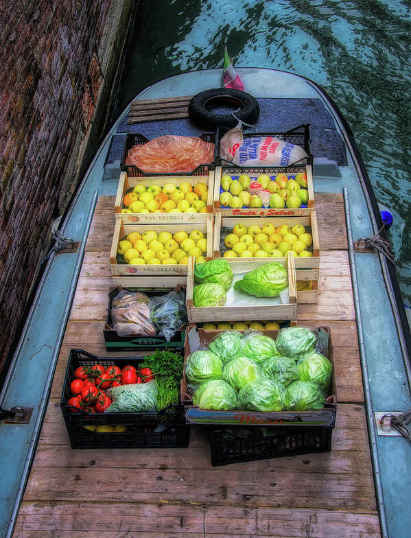 Venice Poster featuring the photograph Fruit And Vegetable Barge In Venice by Gary Slawsky