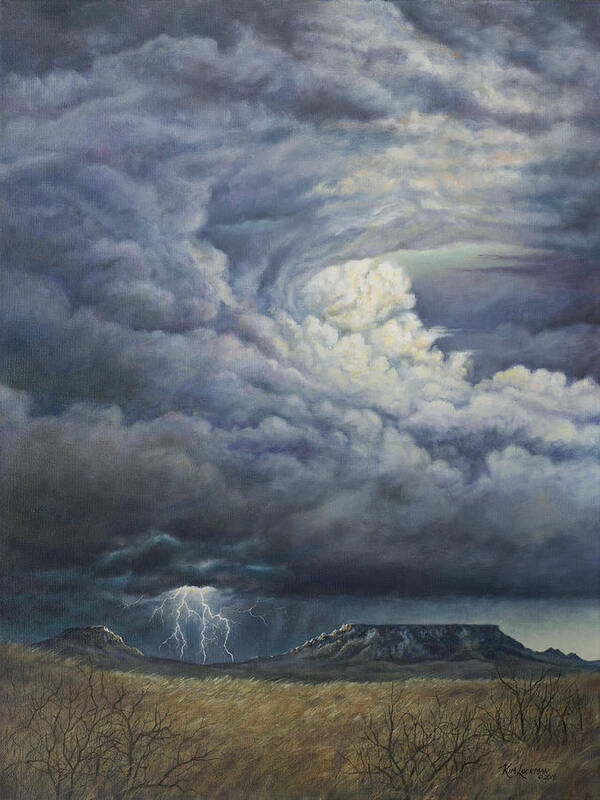 Square Butte Poster featuring the painting Fury Over Square Butte by Kim Lockman