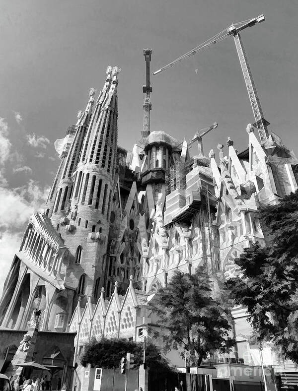 Antoni Gaudi Poster featuring the photograph Gaudi's Gothic Roman Catholic Church Black by Chuck Kuhn