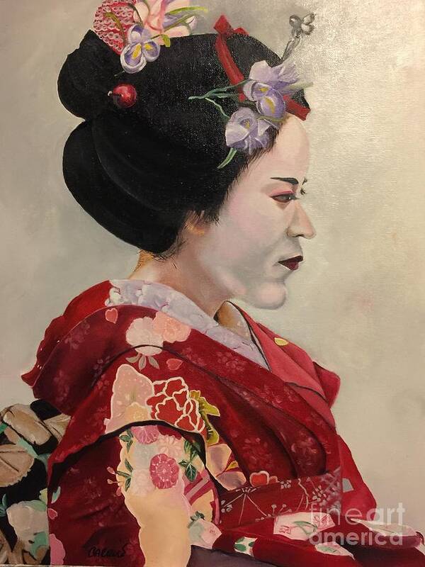 Portrait Poster featuring the painting Geisha by Carrie Maurer