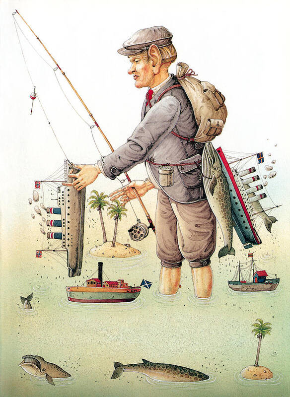 Giant Sea Fishing Poster featuring the painting Giant01 by Kestutis Kasparavicius