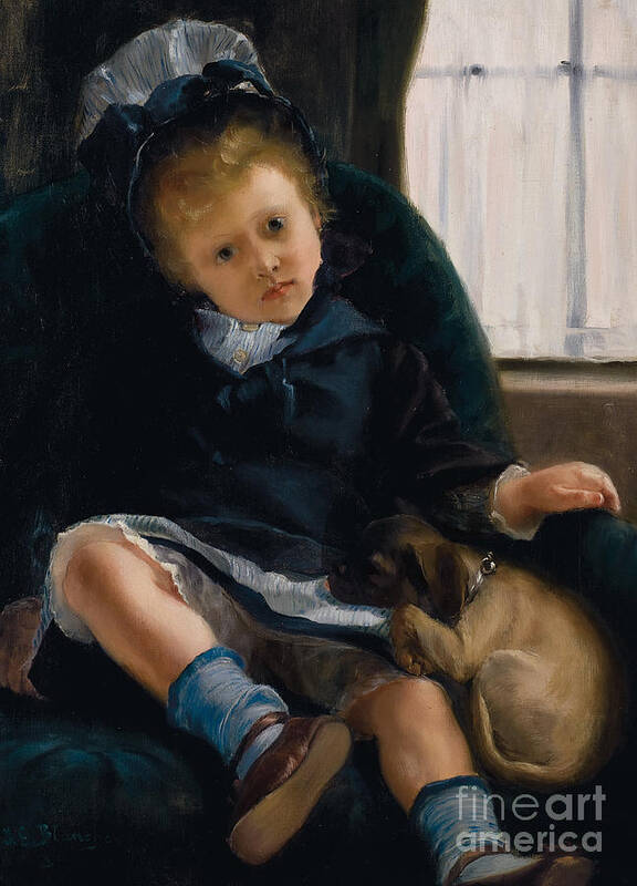 Puppy Poster featuring the painting Girl With Puppy by Jacques-Emile Blanche