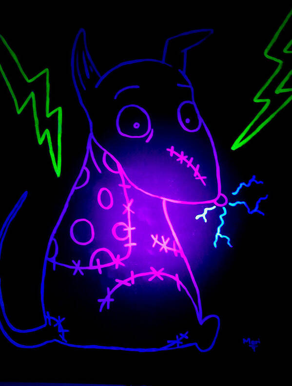 Glow Poster featuring the painting Glow Frankenweenie Sparky by Marisela Mungia