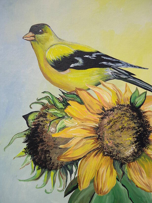 Bird Poster featuring the painting Goldfinch by Leslie Manley