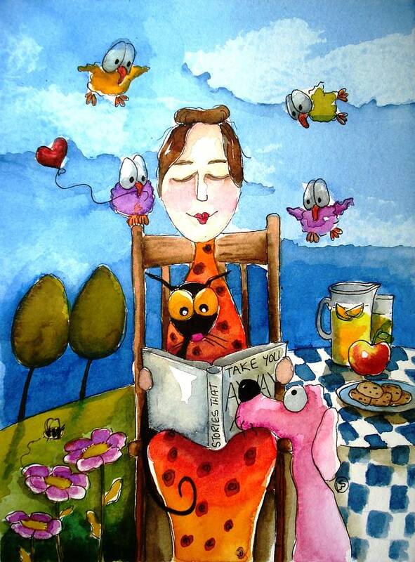 Lucia Stewart Poster featuring the painting Grandma's Story Time by Lucia Stewart