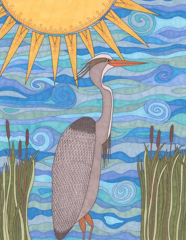 Heron Poster featuring the drawing Great Blue Heron by Pamela Schiermeyer