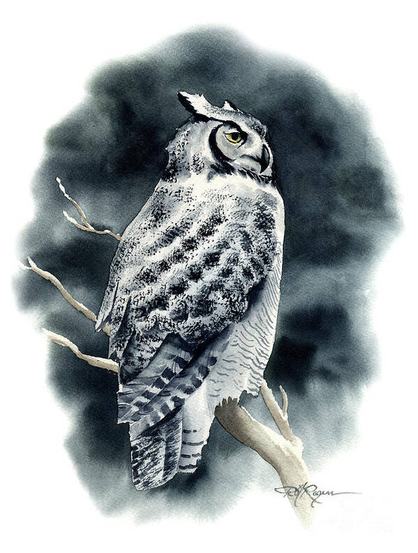 Great Poster featuring the painting Great Horned Owl by David Rogers
