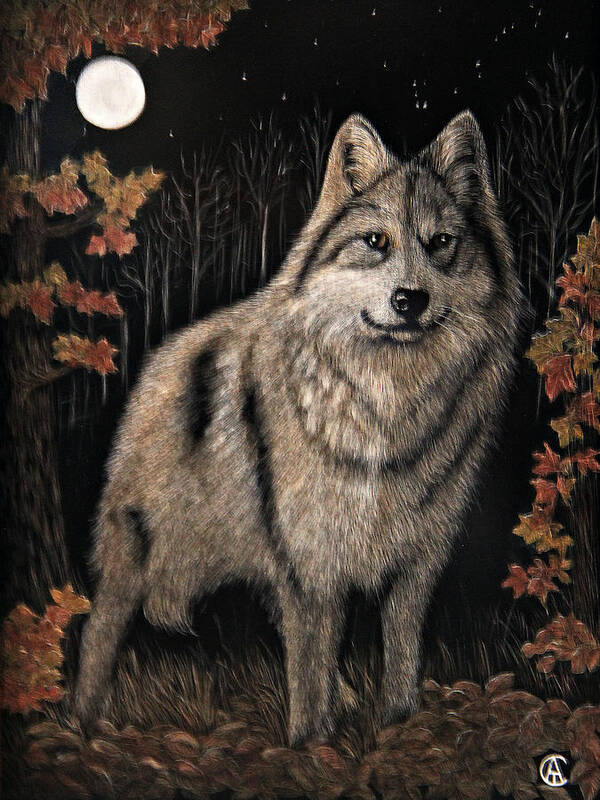Wolf Poster featuring the painting Grey Wolf by Angie Cockle
