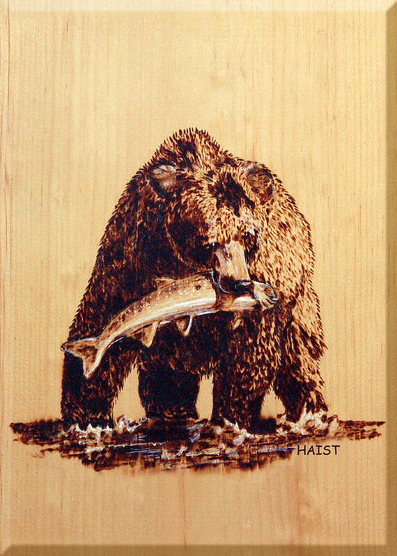 Grizzly Poster featuring the pyrography Grizzly by Ron Haist