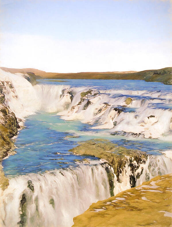 Europe Poster featuring the digital art Gullfoss Waterfalls Pastel 2 by Roy Pedersen