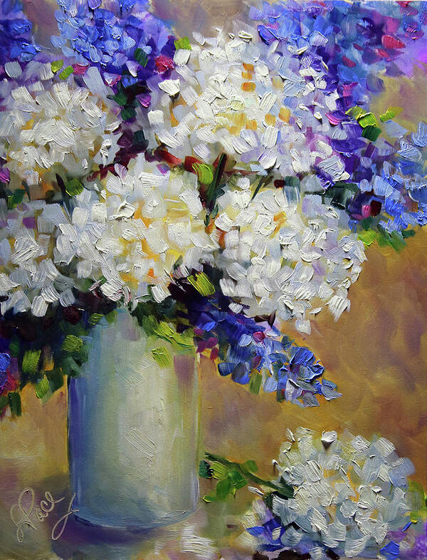White Hydrangea Flowers Poster featuring the painting Handful of White by Laurie Pace
