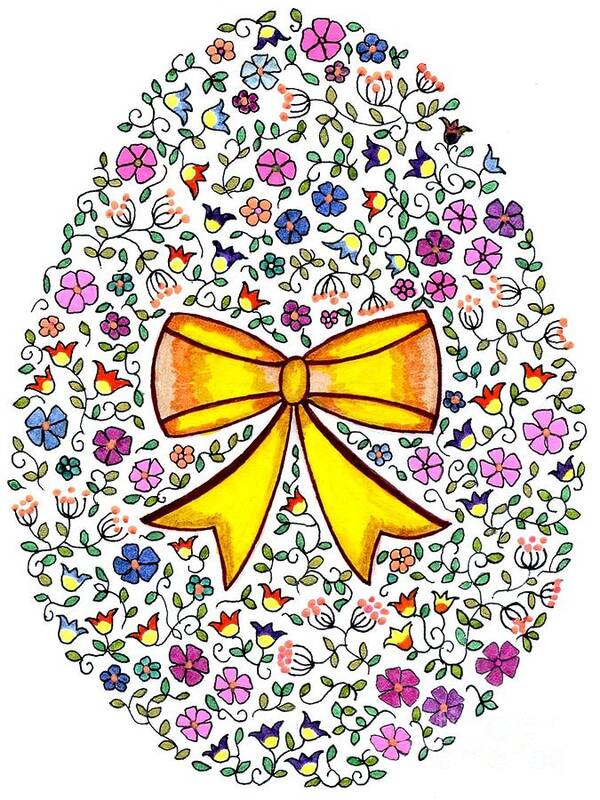 Floral Easter Egg Poster featuring the drawing Happy Easter by Arti Caz