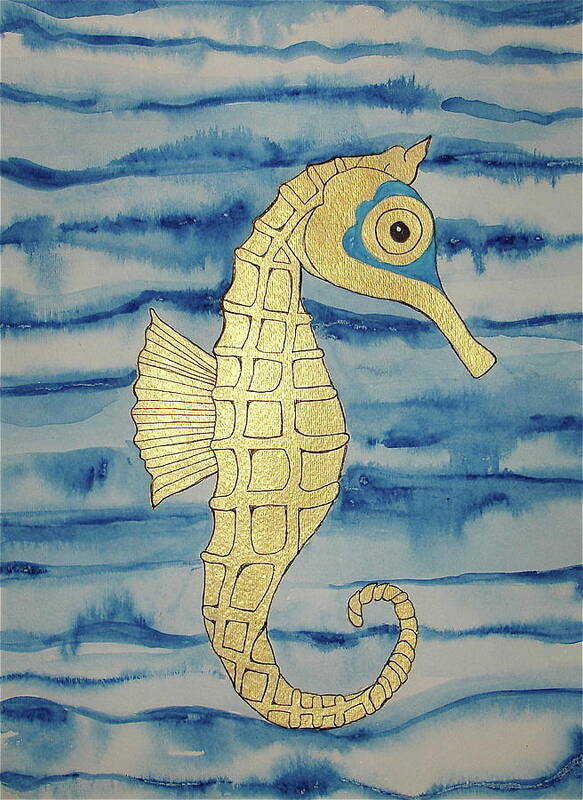 Sea Horse Poster featuring the painting Harvey the Seahorse by Erika Swartzkopf