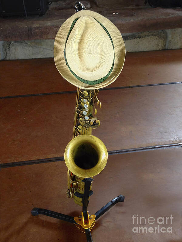 Saxophone Poster featuring the photograph Hat on Sax Front by SAJE Photography