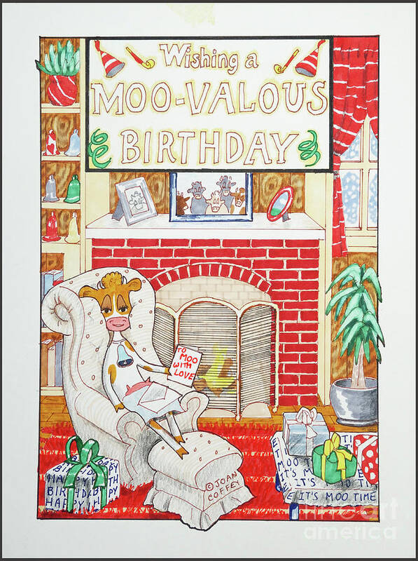 Birthday Poster featuring the drawing Have a Moovalous Birthday by Joan Coffey