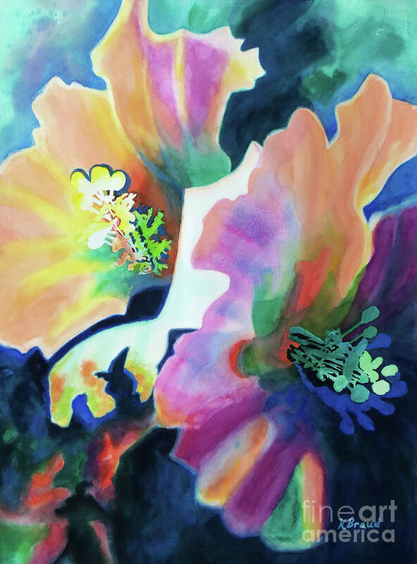 Painting Poster featuring the painting Hibiscus Blossoms by Kathy Braud