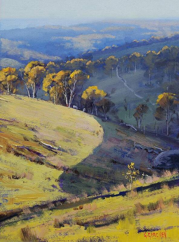 Australian Artists Poster featuring the painting Hillside Shadows Lithgow by Graham Gercken