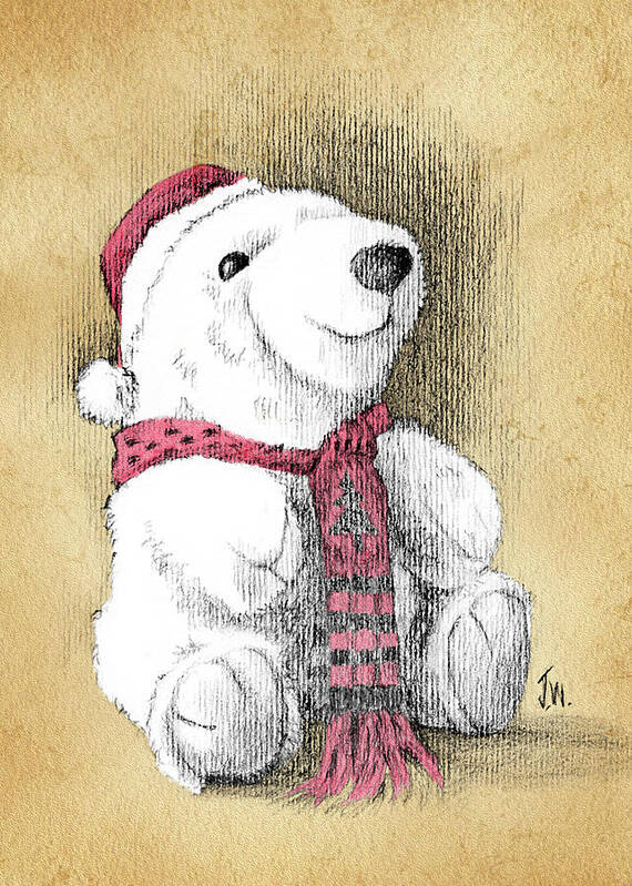 Teddy Bear Poster featuring the drawing Holiday Bear Card by Joe Winkler