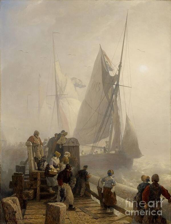 Andreas Achenbach Poster featuring the painting Homecoming Ships by MotionAge Designs