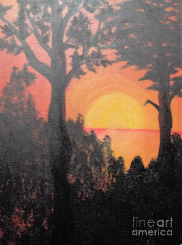 Landscape Sunset Tropical Orange Poster featuring the painting Hot by Saundra Johnson