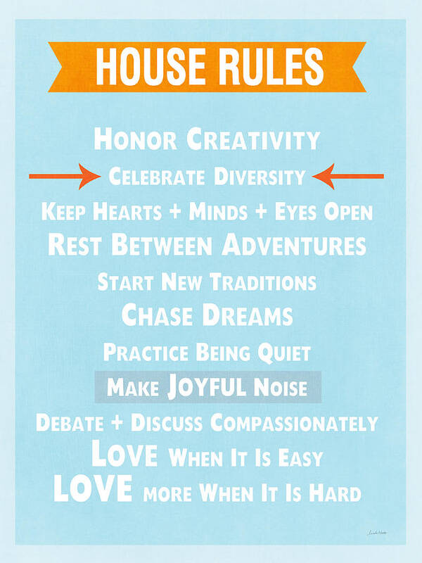 Sign Poster featuring the mixed media House Rules-Contemporary by Linda Woods
