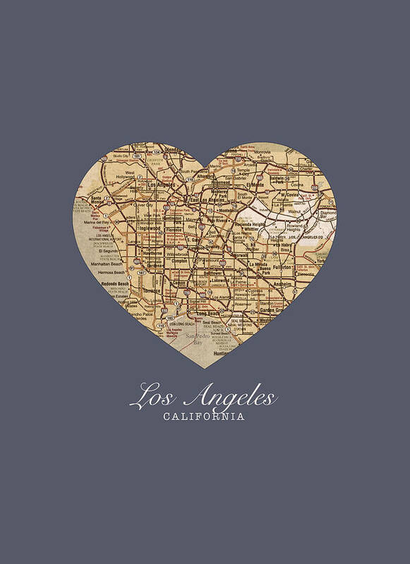 I Poster featuring the mixed media I Heart Los Angeles California Vintage City Street Map Americana Series No 018 by Design Turnpike