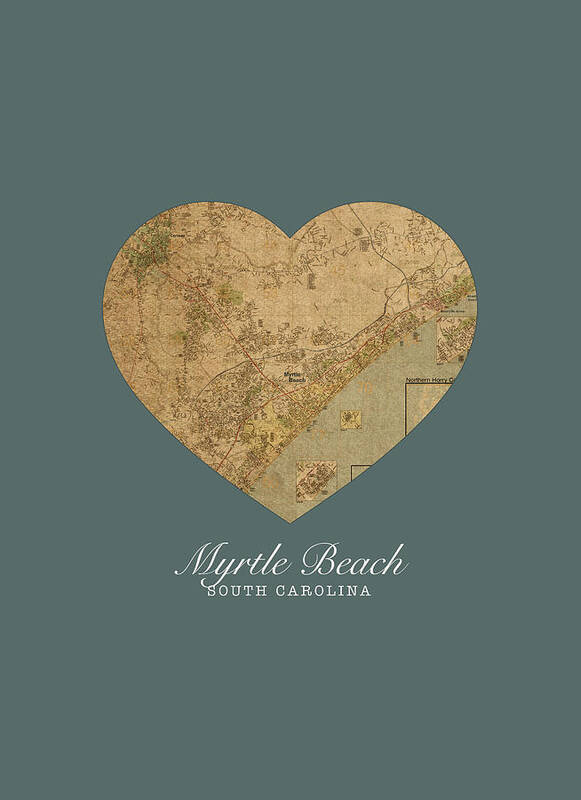I Heart Poster featuring the mixed media I Heart Myrtle Beach South Carolina Street Map Love Americana Series No 075 by Design Turnpike