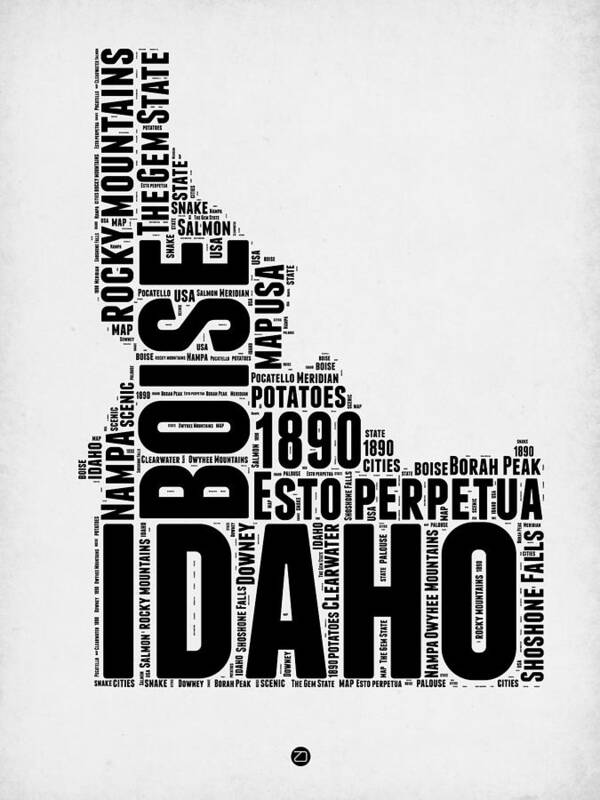 Idaho Poster featuring the digital art Idaho Word Cloud 2 by Naxart Studio