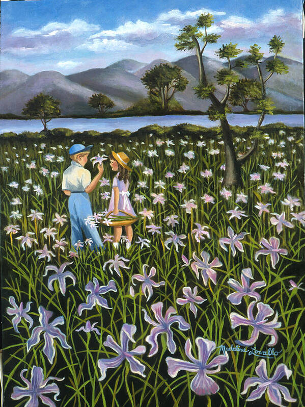 Irises Poster featuring the painting In A field Of Wild Irises by Madeline Lovallo