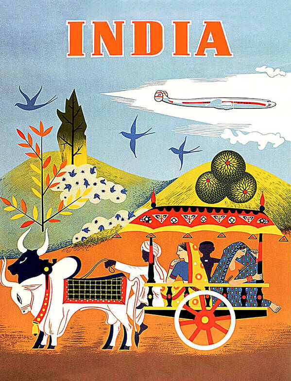 India Poster featuring the painting India, folk art, airline poster by Long Shot