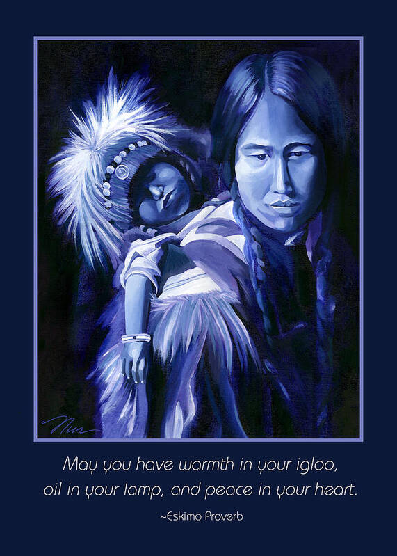 Christmas Card Poster featuring the painting Inuit Mother and Child Holiday Card by Nancy Griswold