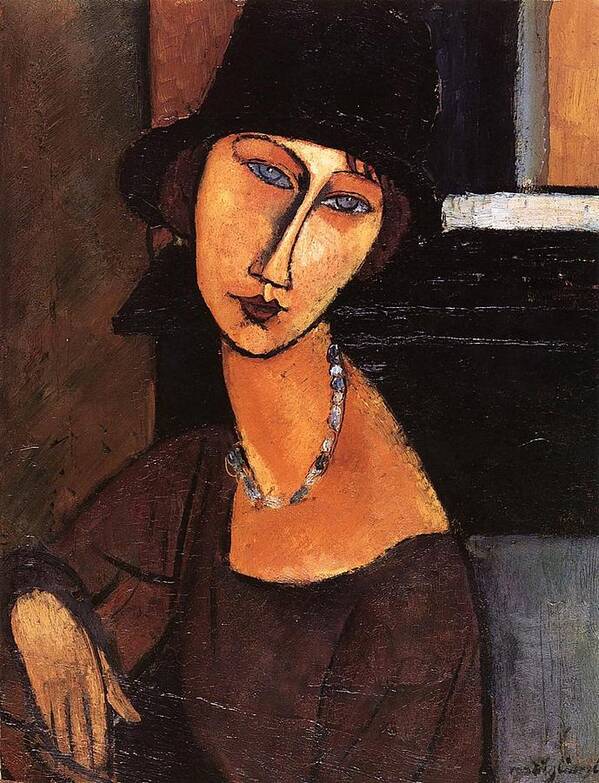 Amedeo Modigliani Poster featuring the painting Jeanne Hebuterne With Hat And Necklace by Amedeo Modigliani