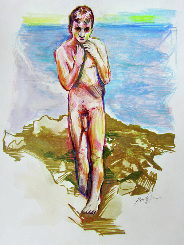 Nude Figure Poster featuring the painting Jeremy at the Beach by Rene Capone