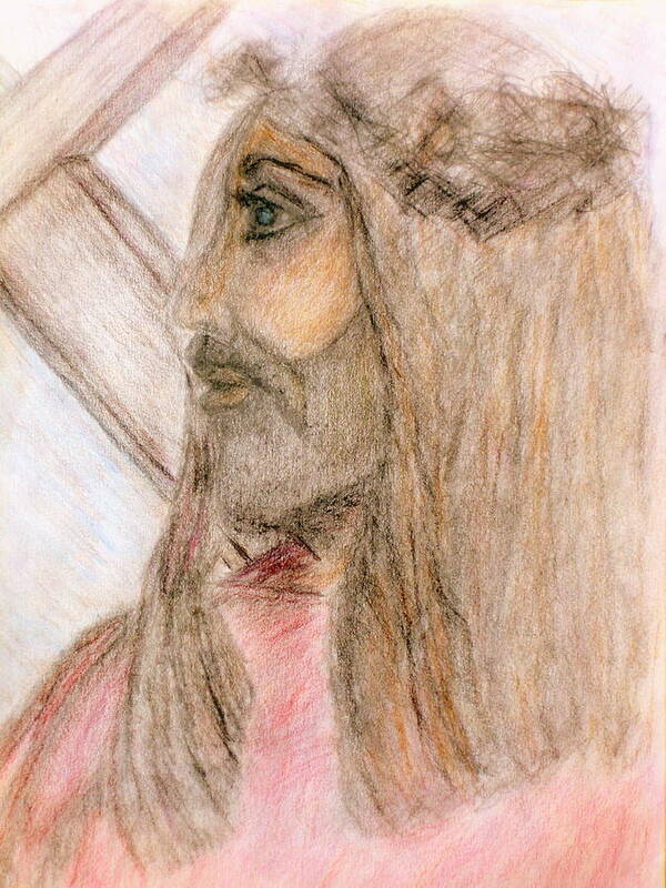 Jesus And The Cross Poster featuring the drawing Jesus and the Cross by Deborah Yeager