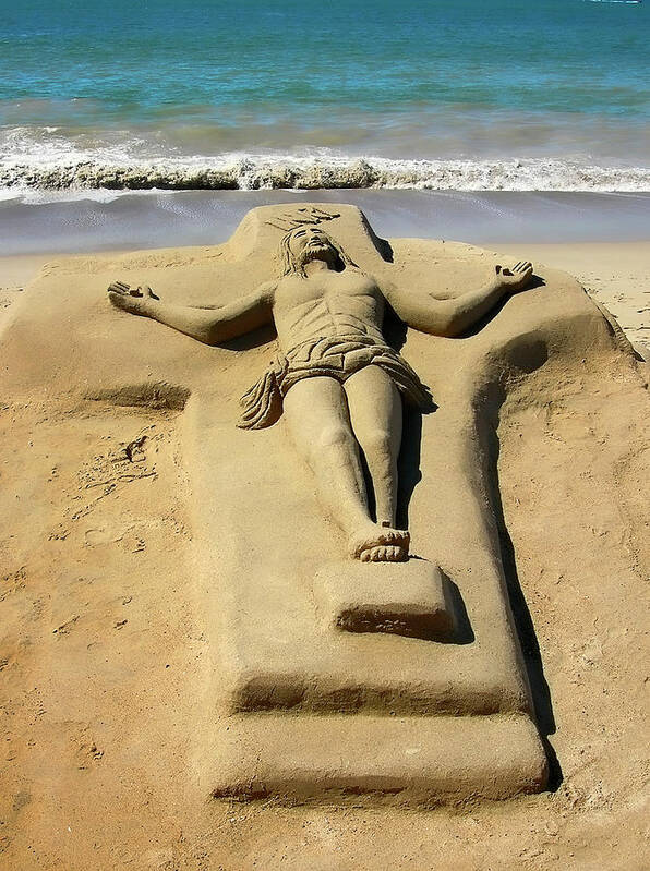 Jesus Poster featuring the photograph Jesus Sand Sculpture by Richard Stedman