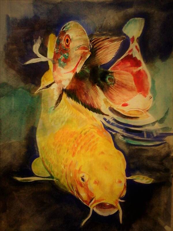 Fish Poster featuring the painting Jewels of lakes. by Khalid Saeed