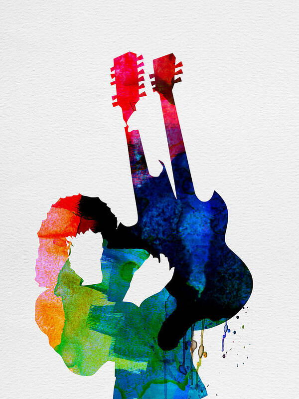 Jimmy Page Poster featuring the painting Jimmy Watercolor by Naxart Studio