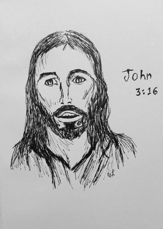 Religious Poster featuring the drawing John 3 16 by Victoria Lakes