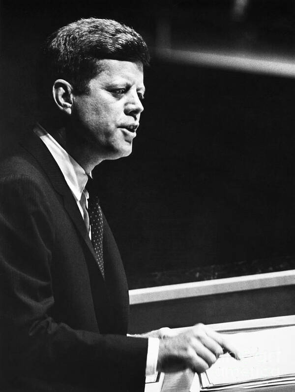 1961 Poster featuring the photograph John F. Kennedy, 1961 by Granger