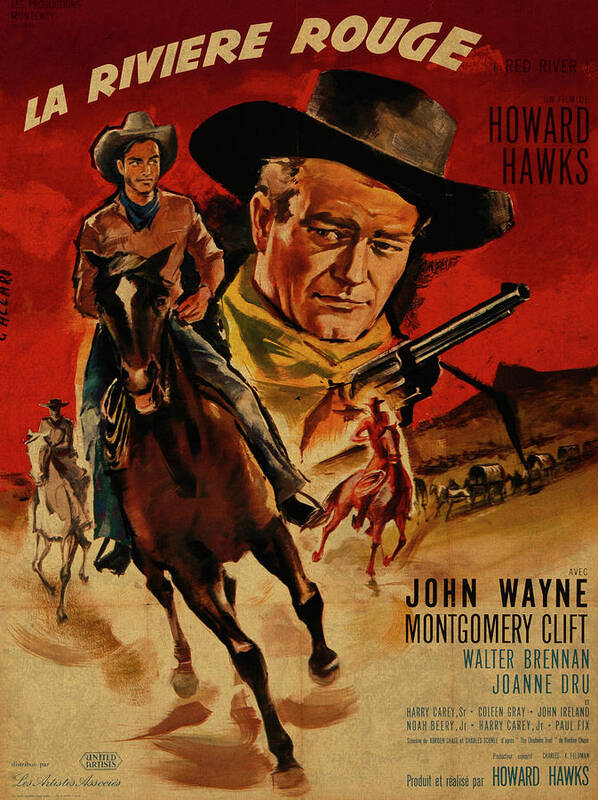 John Wayne Red River French Version Vintage Classic Western Movie Poster  Poster