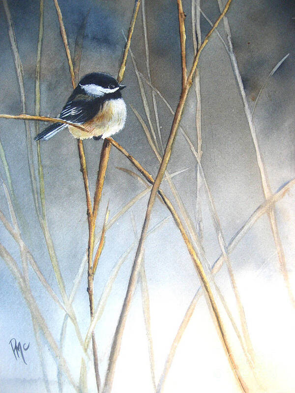 Chickadee Poster featuring the painting Just Thinking by Patricia Pushaw
