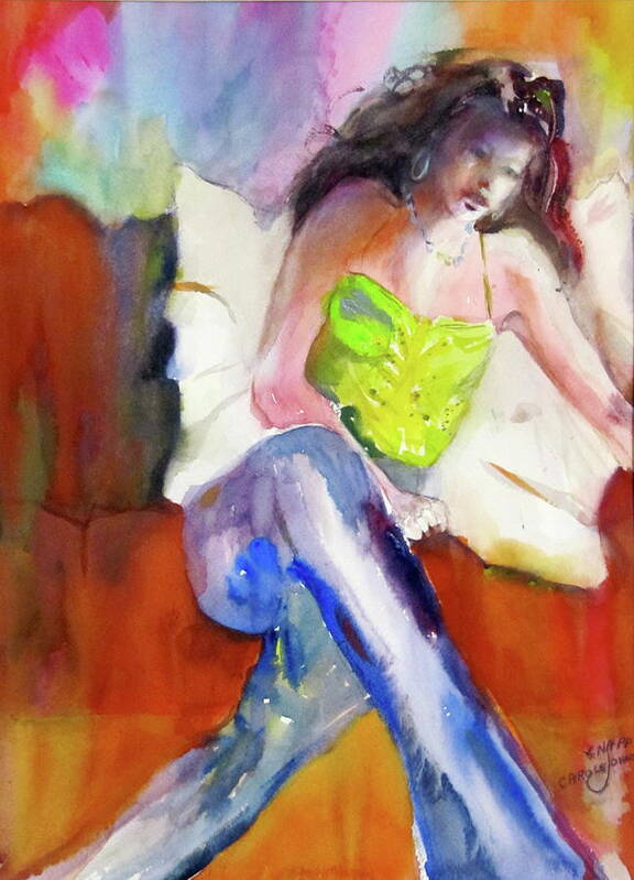 Watercolor Poster featuring the painting Karini in Blue Jeans by Carole Johnson